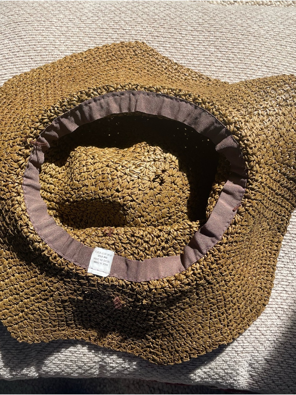 Brown Woven Sun Hat with Cream Flower Accent - Picture 5 of 6